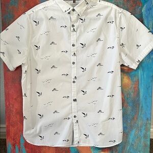 Stylish White Button-Down Shirt with Bird Pattern